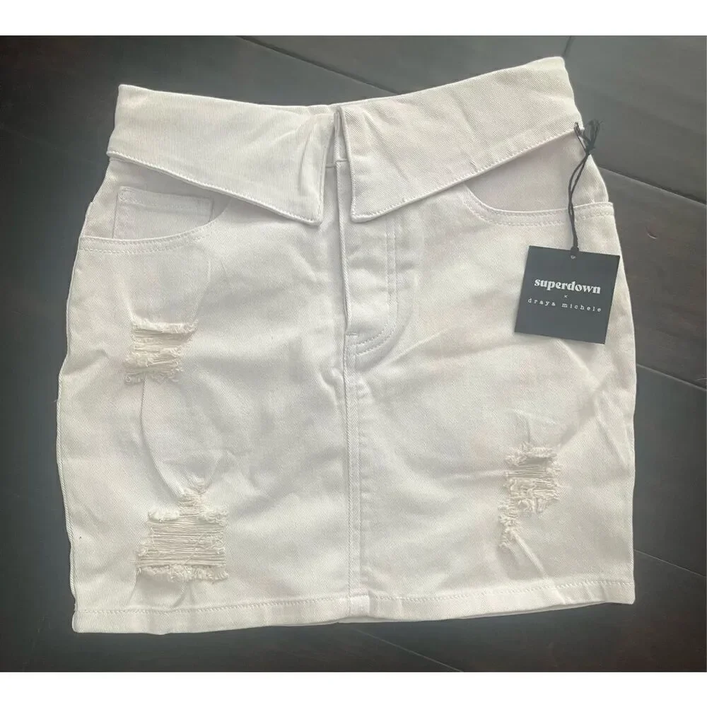 Superdown x Draya Michelle Solare Denim Mini Skirt NEW NWT